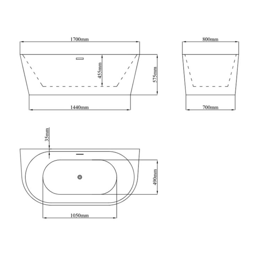 GRADE A2 - Gable Modern Back To Wall Freestanding Bath - 1700 x 800mm