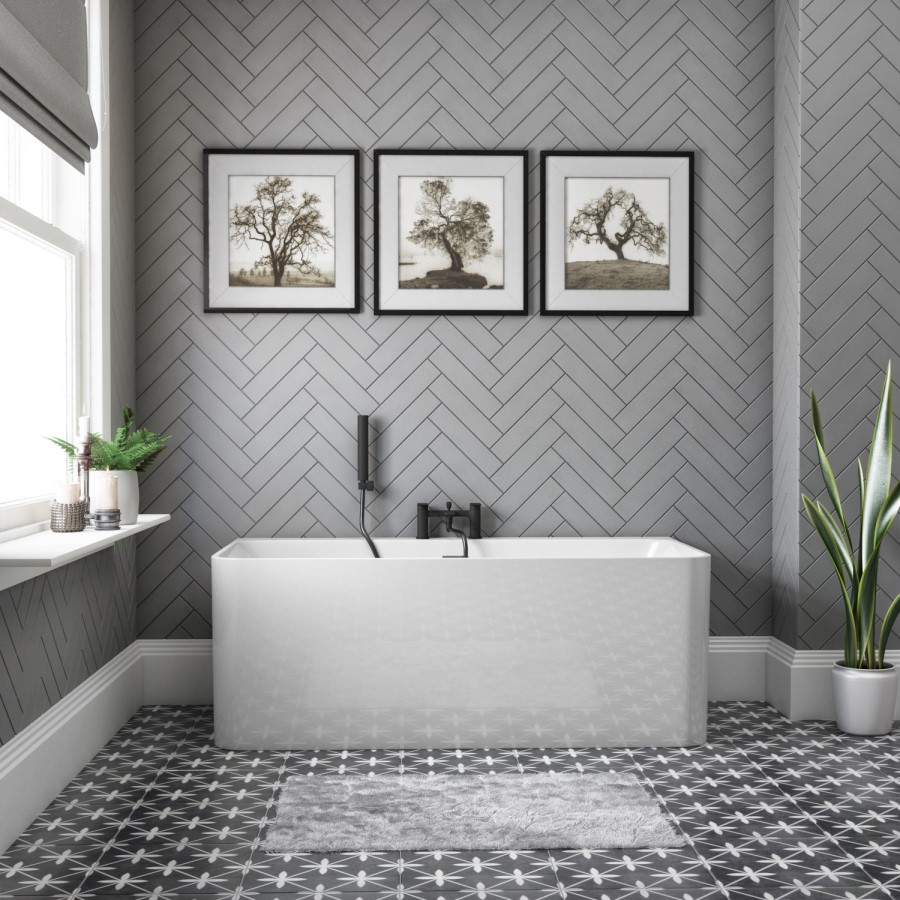 GRADE A2 - Oslo Slim Back to Wall Double Ended Freestanding Bath - 1500 x 740mm