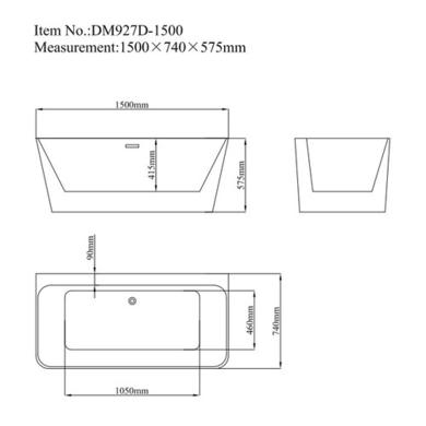 GRADE A2 - Oslo Slim Back to Wall Double Ended Freestanding Bath - 1500 x 740mm