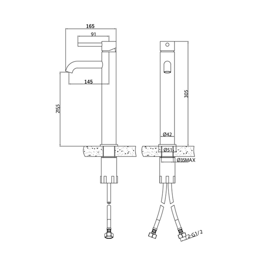 Tall Black Single Lever Mono Basin Mixer Tap - Arissa