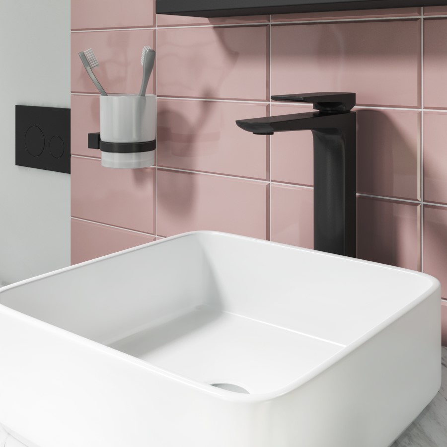 GRADE A2 - Zana Square Single Lever Tall Basin Mixer Tap - Black