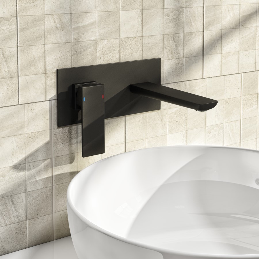 Wall Mounted Black Basin Mixer Tap - Zana