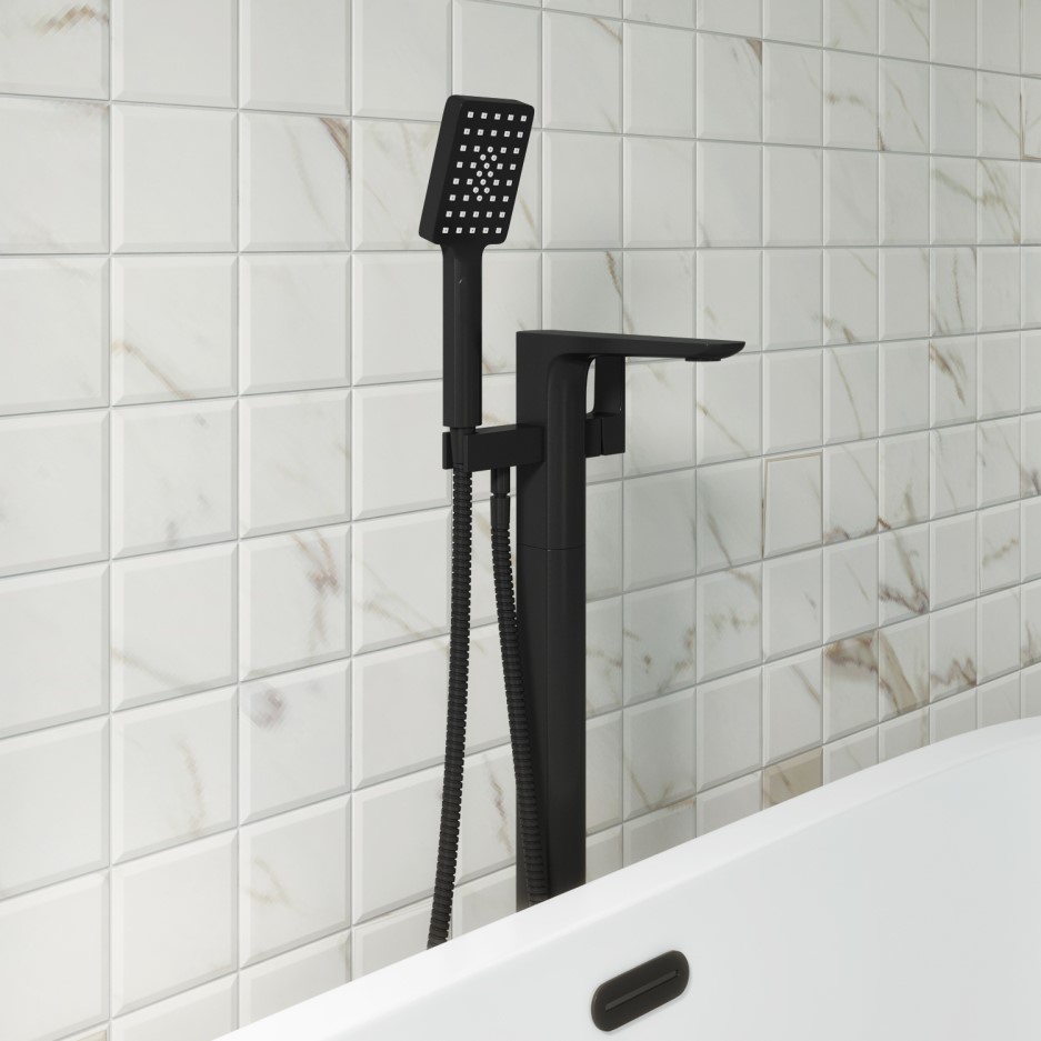 Zana Square Matt Black Freestanding Bath Shower Mixer Tap Better