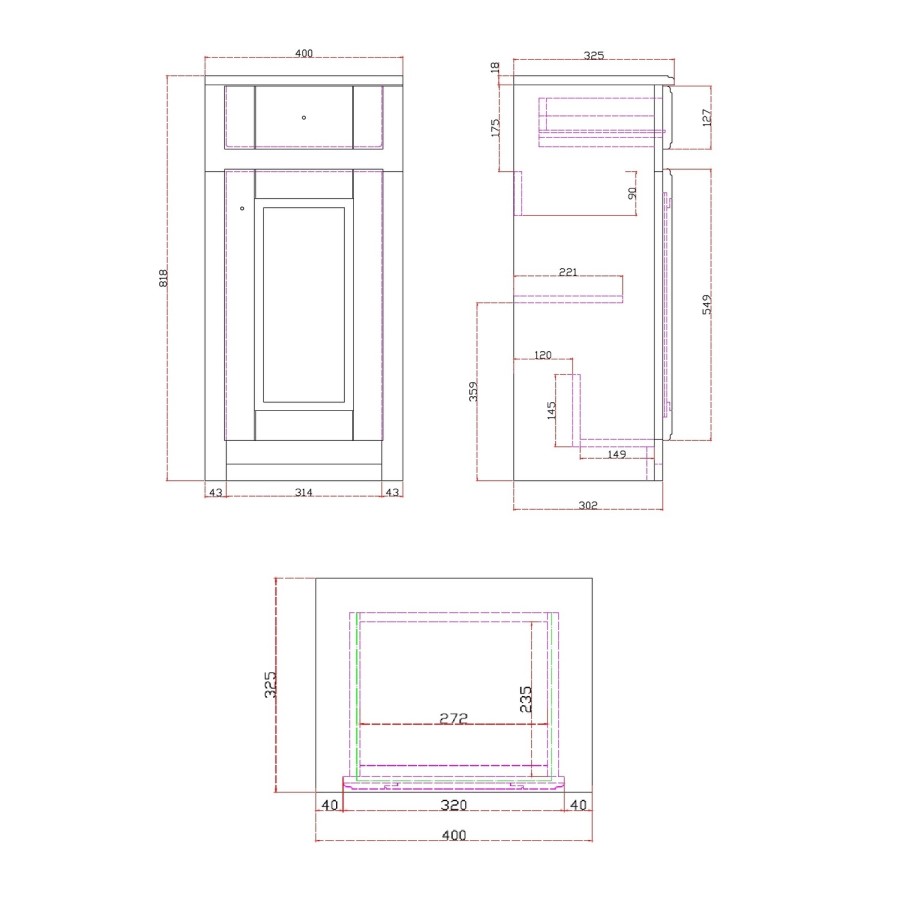 400mm Bathroom Cabinet - Door and Drawer - Grey - Traditional - Westbury