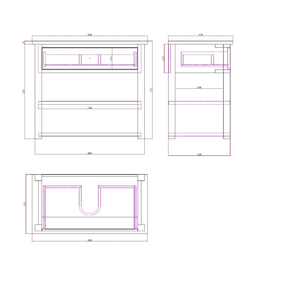 840mm Grey Floorstanding Vanity Unit with Storage - Whitby