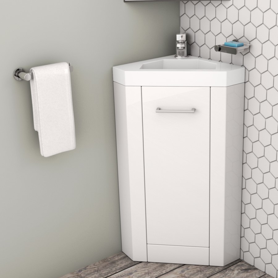 GRADE A2 - 400mm Corner Vanity Unit with Basin - Single Door- White - Apollo