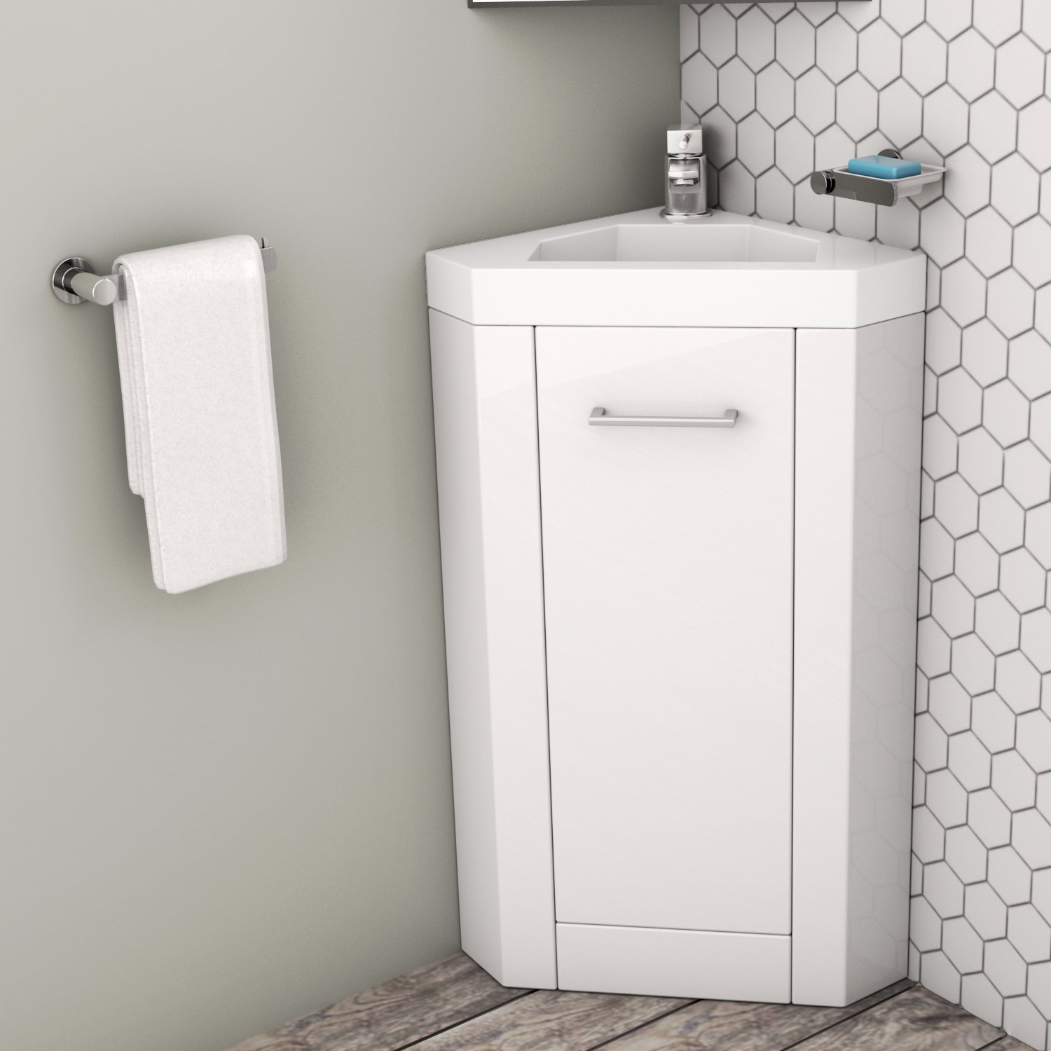 400mm White Cloakroom Corner Vanity, Corner Sink And Cabinet For Bathroom