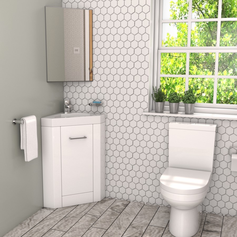 GRADE A2 - 400mm Corner Vanity Unit with Basin - Single Door- White - Apollo