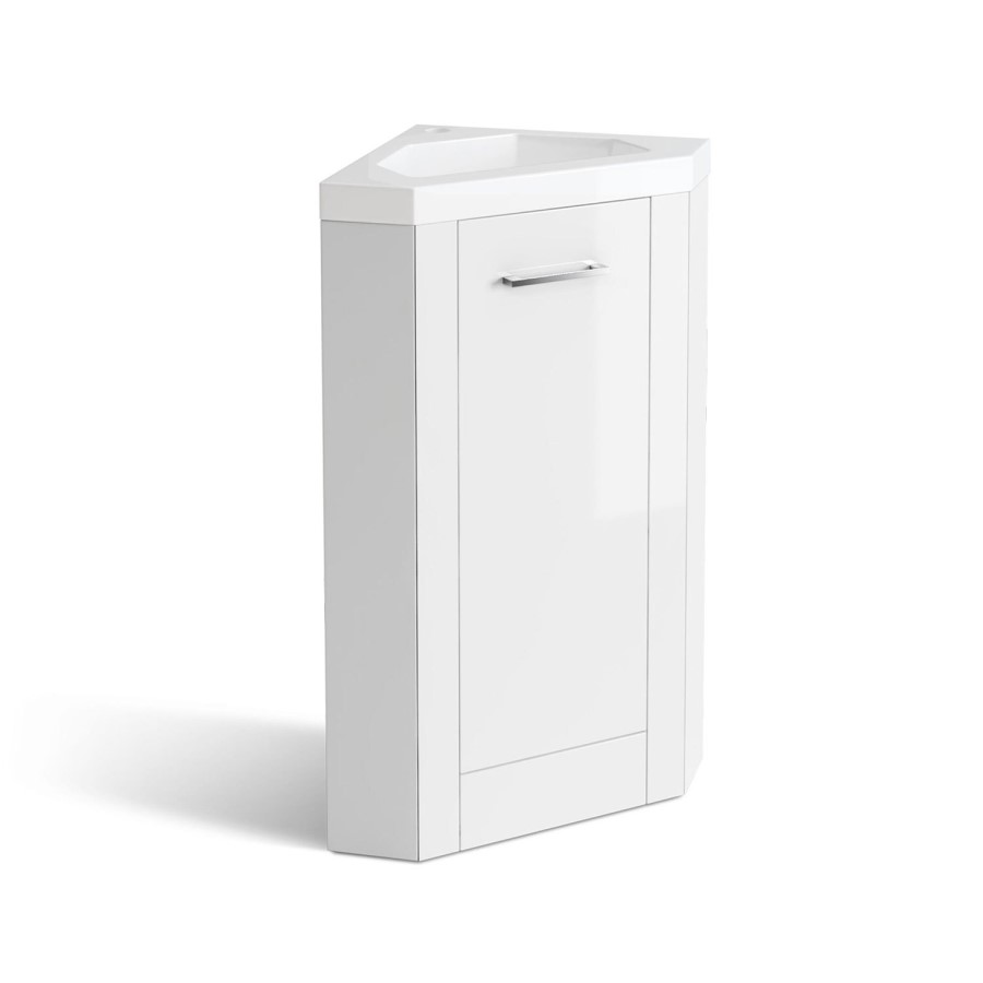 GRADE A2 - 400mm Corner Vanity Unit with Basin - Single Door- White - Apollo