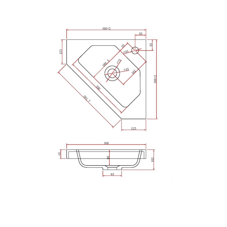 GRADE A1 - 400mm Corner Vanity Unit with Basin - Single Door- White - Apollo