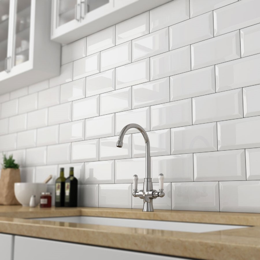 White Bevelled White Wall Tile 100 x 200mm - Metro