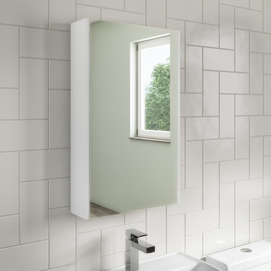 400mm Wall Hung Mirrored Bathroom White Gloss Ashford