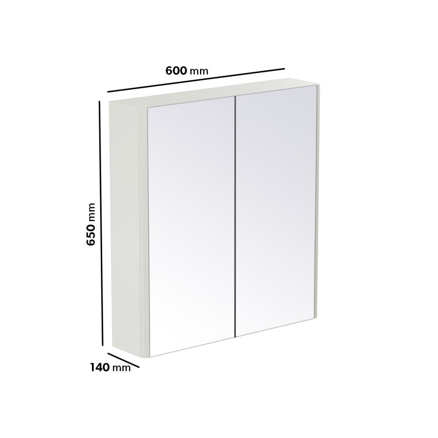 White 2 Door Mirrored Bathroom Cabinet 600 x 650mm - Ashford