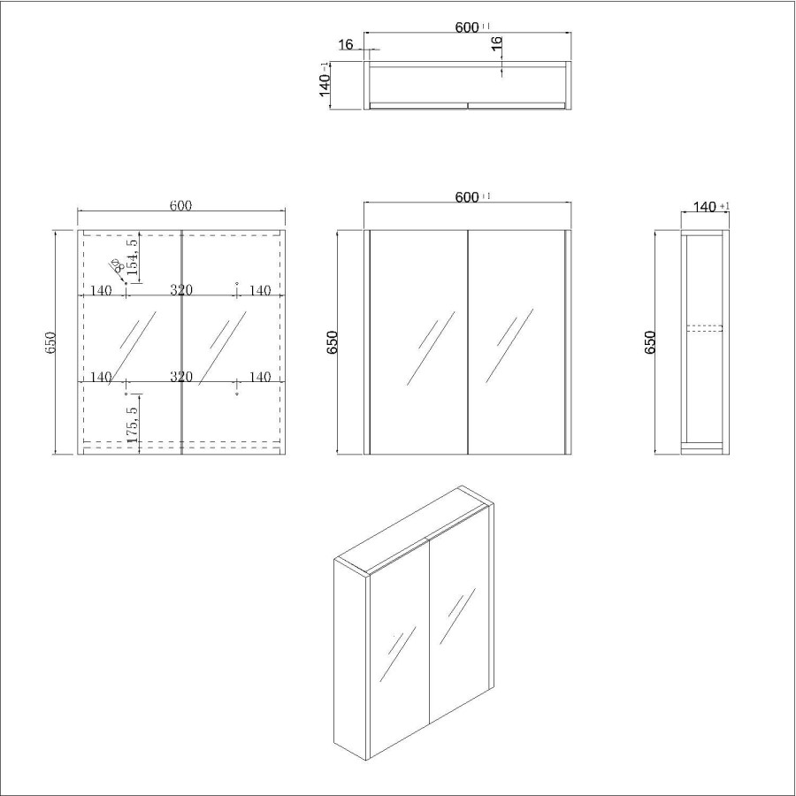 Wood Effect Mirrored Wall Bathroom Cabinet 600 x 650mm - Ashford