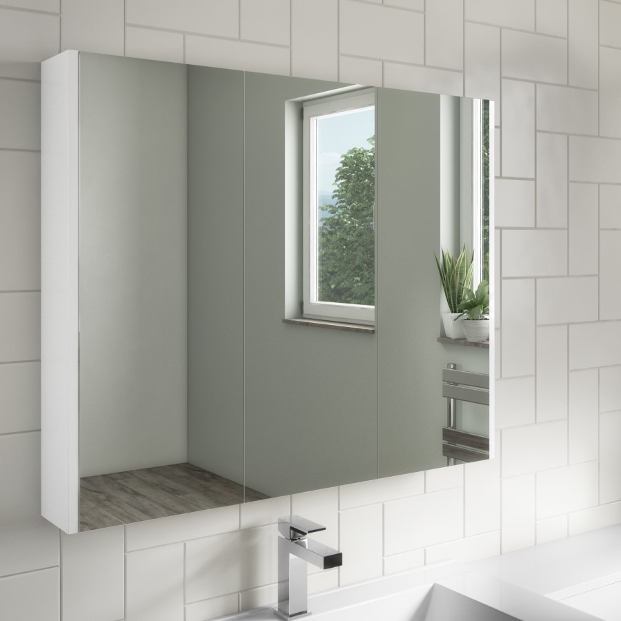 GRADE A1 - White Mirrored Wall Bathroom Cabinet 800 x 650mm - Ashford