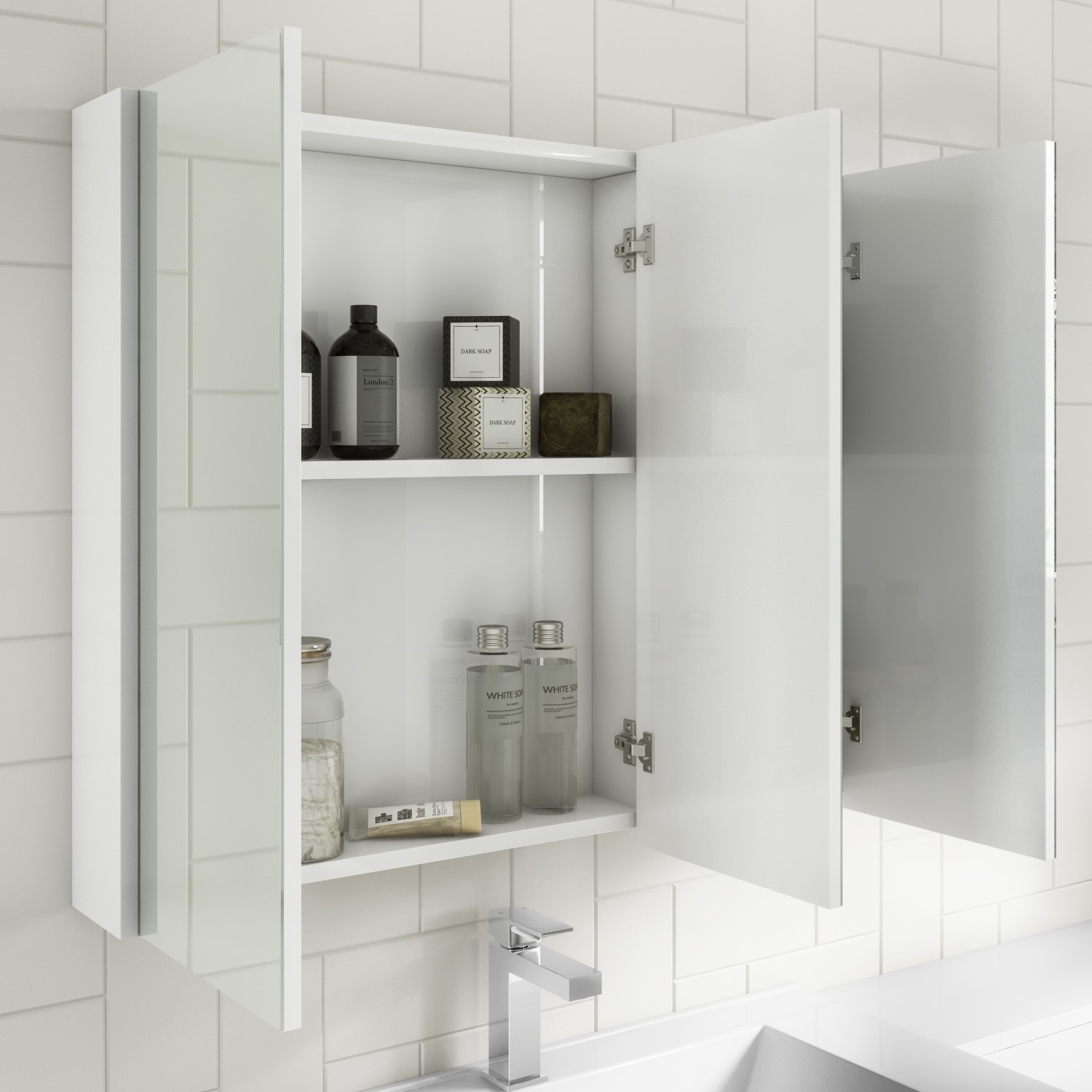 800mm Wall Hung Mirrored Cabinet White