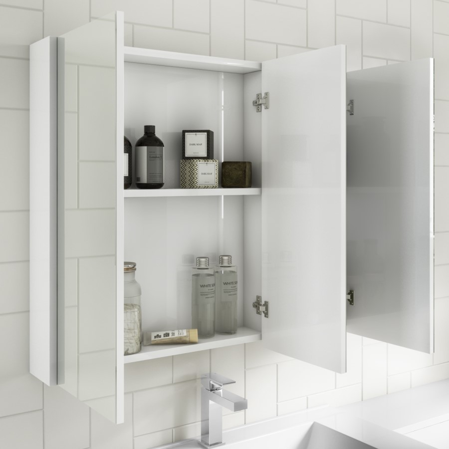 GRADE A1 - White Mirrored Wall Bathroom Cabinet 800 x 650mm - Ashford