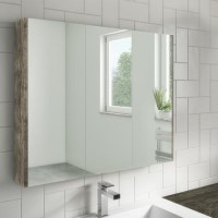 Wood Effect 3 Door Mirrored Bathroom Cabinet 800 x 650mm - Ashford