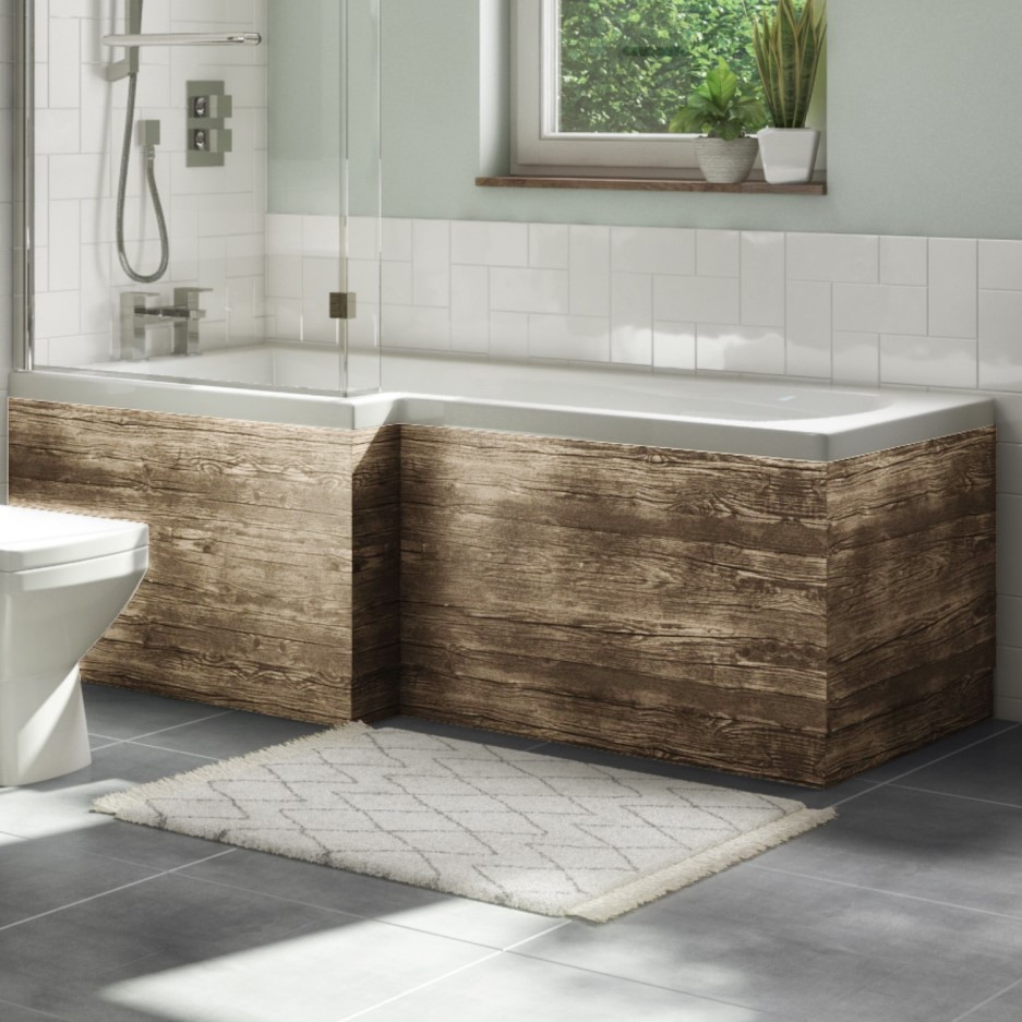 Ashford L Shape Bath Front Panel - Grey Wood - Better Bathrooms