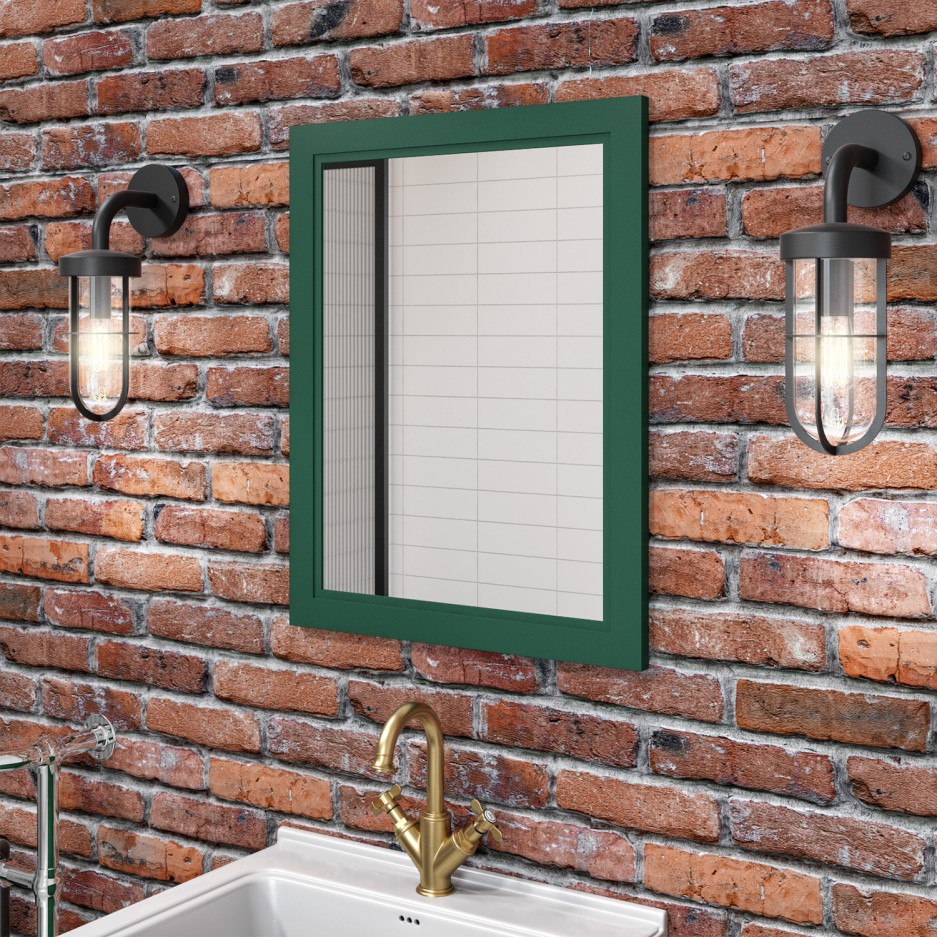 Rectangular Green Bathroom Mirror with Shelf 550 x 700mm - Camden ...