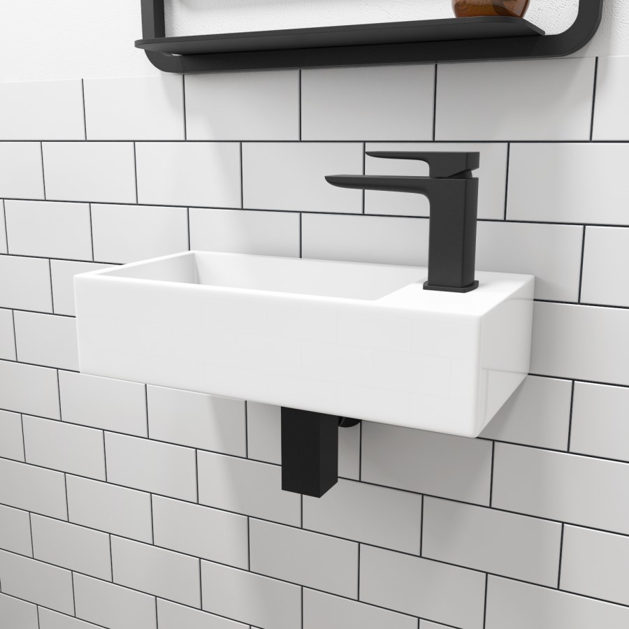 GRADE A1 - Matt White 405mm Wall Hung Right Hand Basin - Detroit 