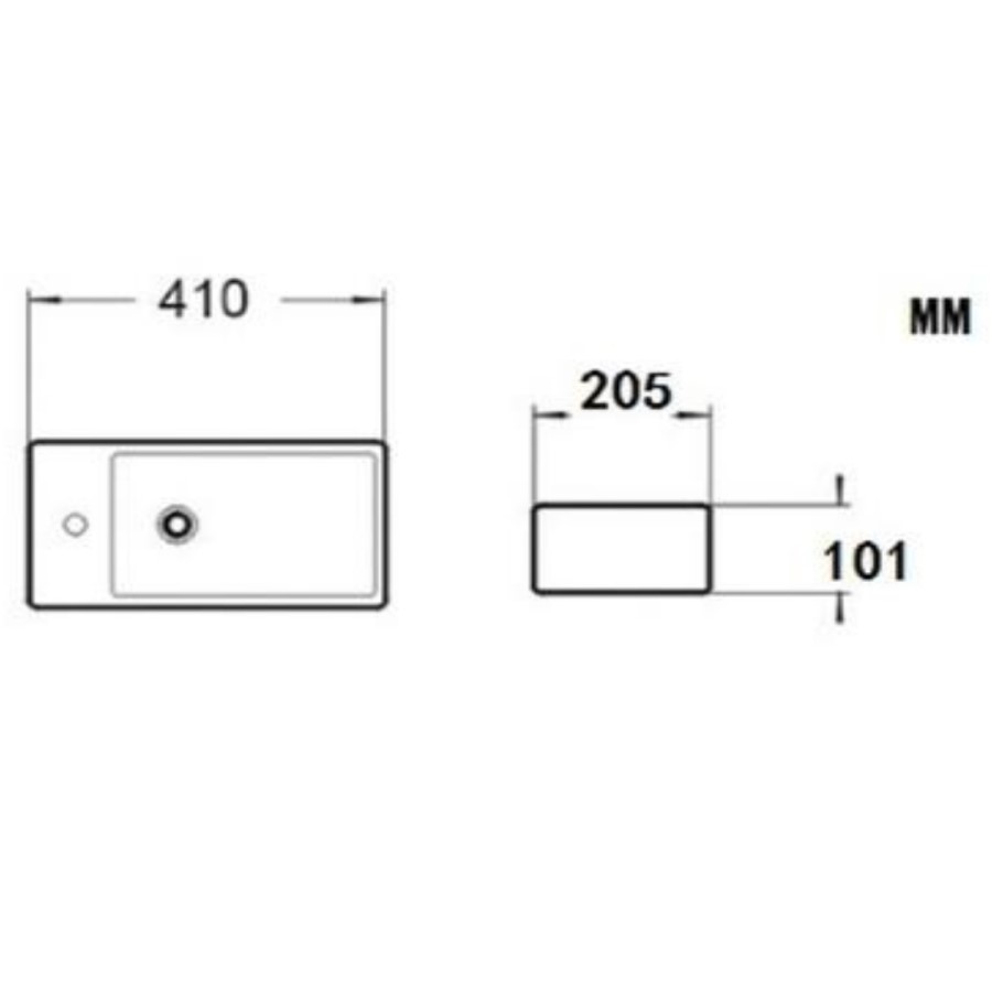 Cloakroom Matt Wall Hung Basin Right Hand 405mm - Detroit
