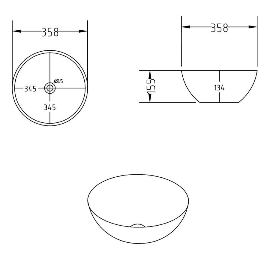 Grey Round Countertop Basin 358mm - Verona