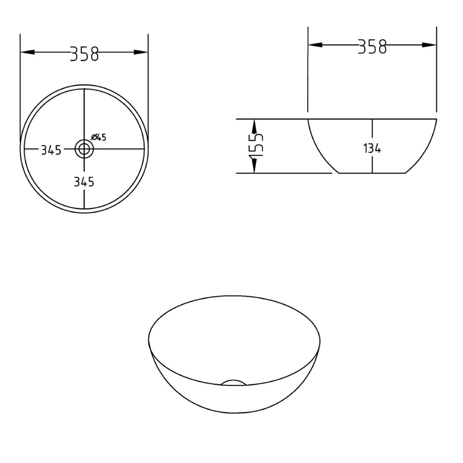 Black Round Countertop Basin 358mm - Verona