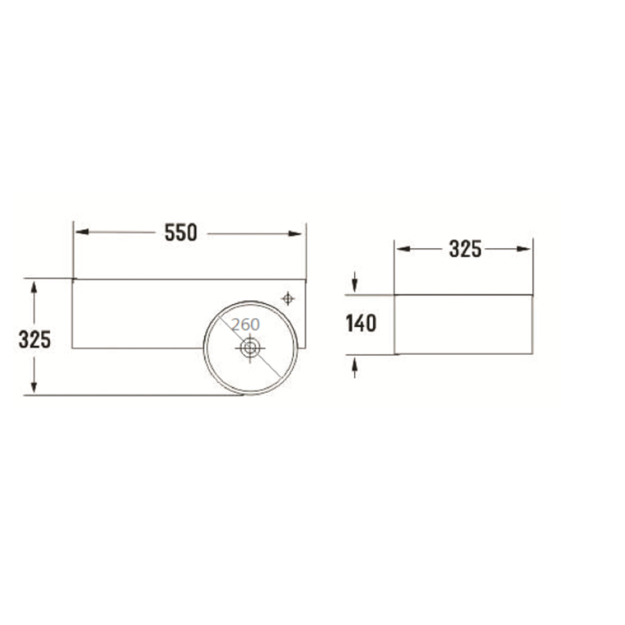 GRADE A2 - Round Wall Hung Cloakroom Basin with Shelf 550mm - Alcor