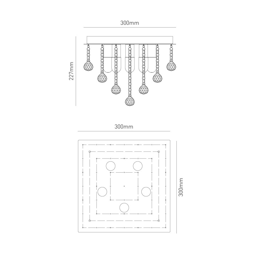 IP44 Chrome Crystal Flush Square Chandelier