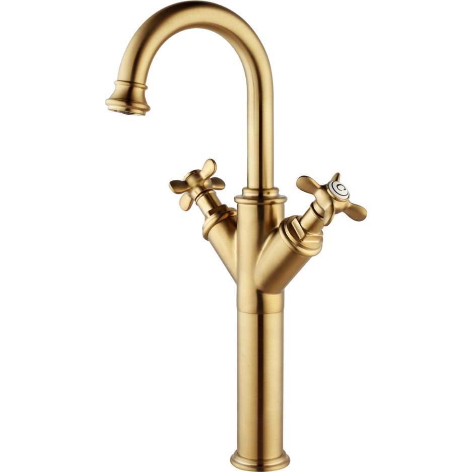 Dual Lever High Rise Basin Mixer Tap Brushed Brass Camden Better