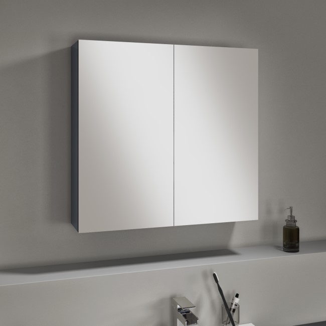 GRADE A2 - 667mm Wall Hung Mirrored Bathroom Cabinet Grey Lacquered - Harper 