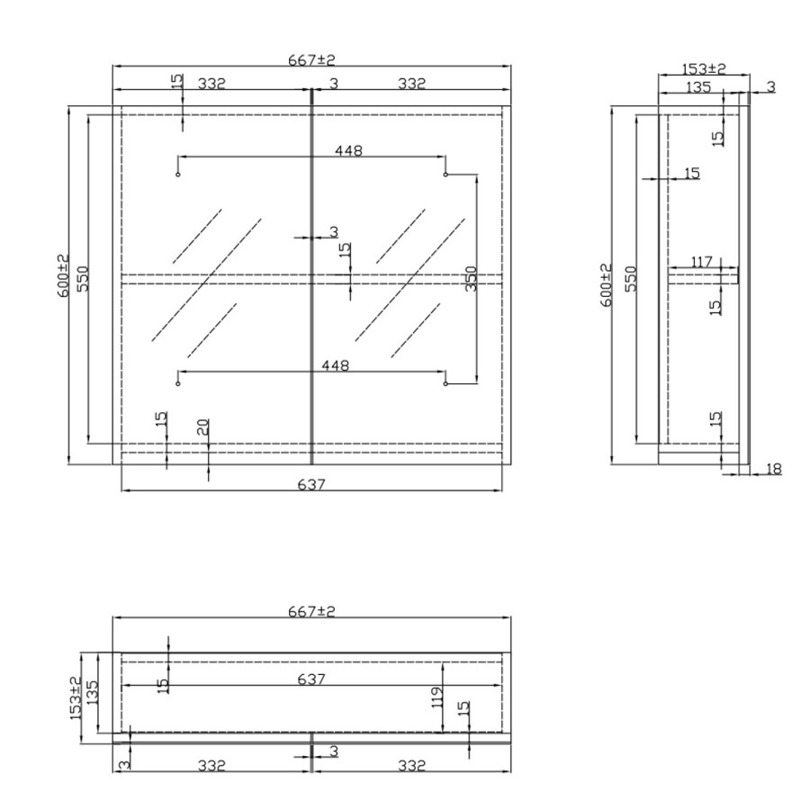 Grey 2 Door Mirrored Bathroom Cabinet 667 x 600mm - Harper