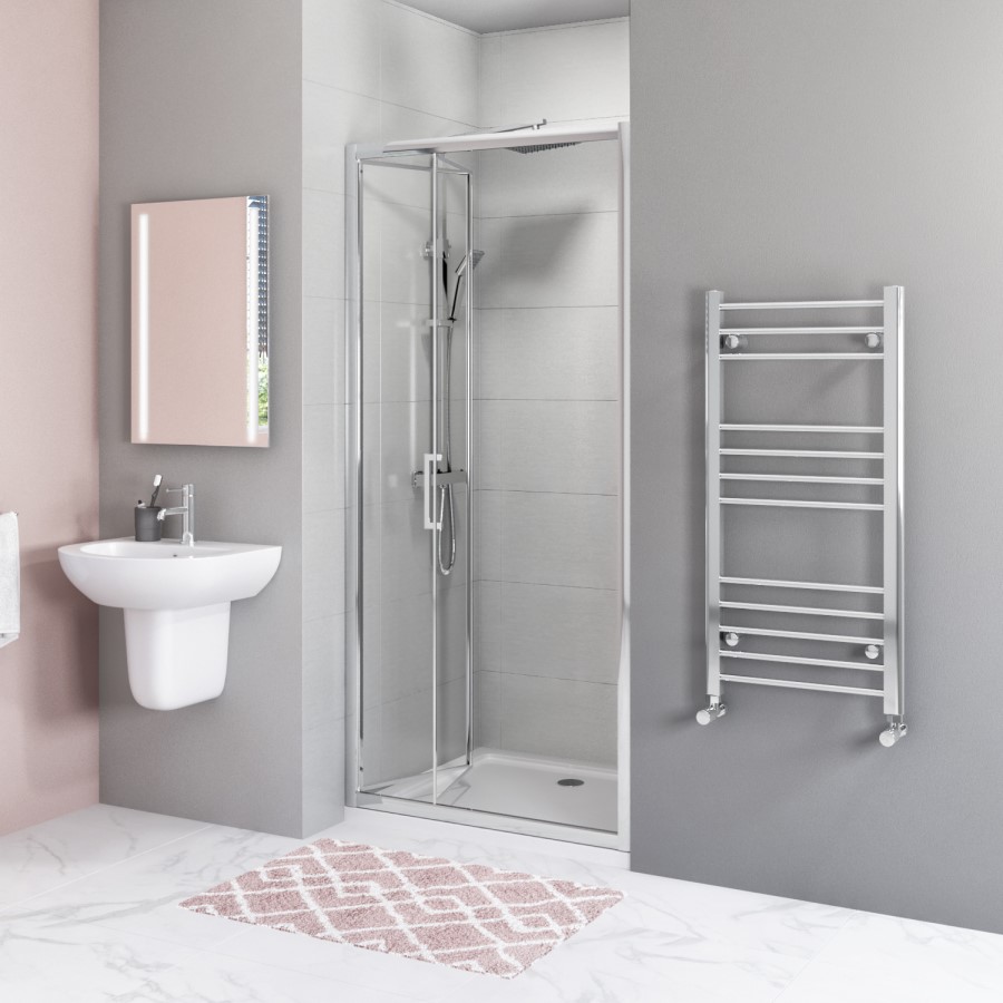 GRADE A1 - Chrome Bi Fold Shower Door 900mm - Juno
