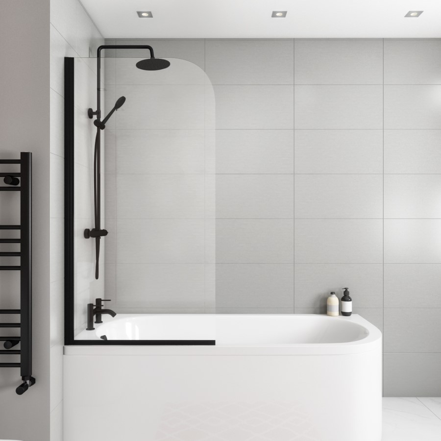 Black Framed Shower Bath Screen 1450mm - Saturn