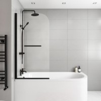 Black Bath Shower Screen with Towel Rail 1450mm - Saturn Black Bath Shower Screen with Towel Rail 1450mm - Saturn