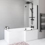 L Shaped Black Framed Shower Bath Screen with Towel Rail 1450mm - Pluto