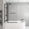 Black Framed Shower Bath Screen with Fixed Panel &amp; Towel Rail 1450mm - Selene