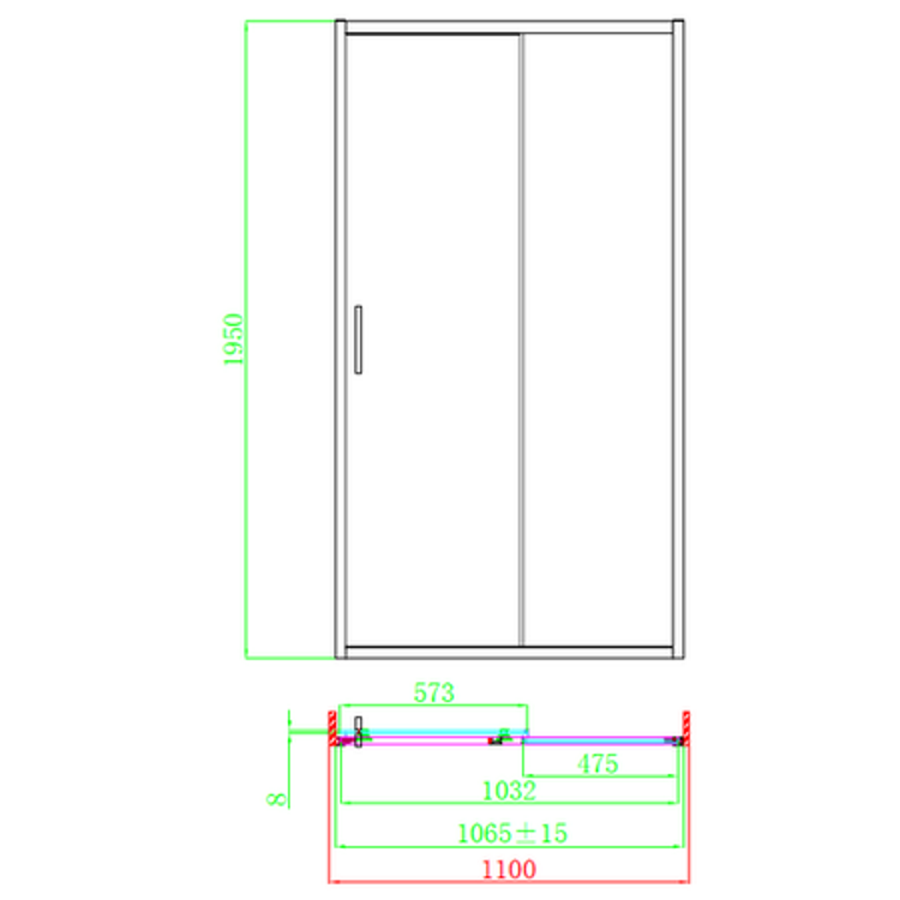 1100mm Sliding Shower Door - Pavo 