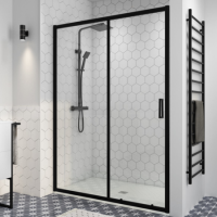 GRADE A2 - Black 1000mm Sliding Shower Door 8mm Glass - Pavo