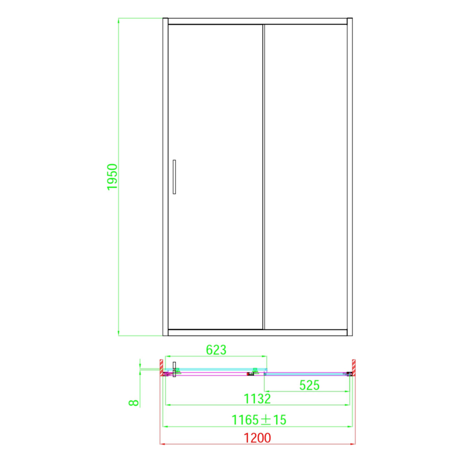 1200mm Black Sliding Shower Door 8mm Glass - Pavo