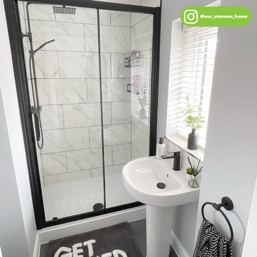 ONLY OPENED - Black Sliding Shower Door 1200mm 8mm Glass - Pavo