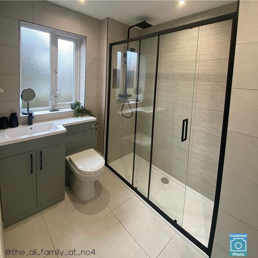 ONLY OPENED - Black Sliding Shower Door 1200mm 8mm Glass - Pavo