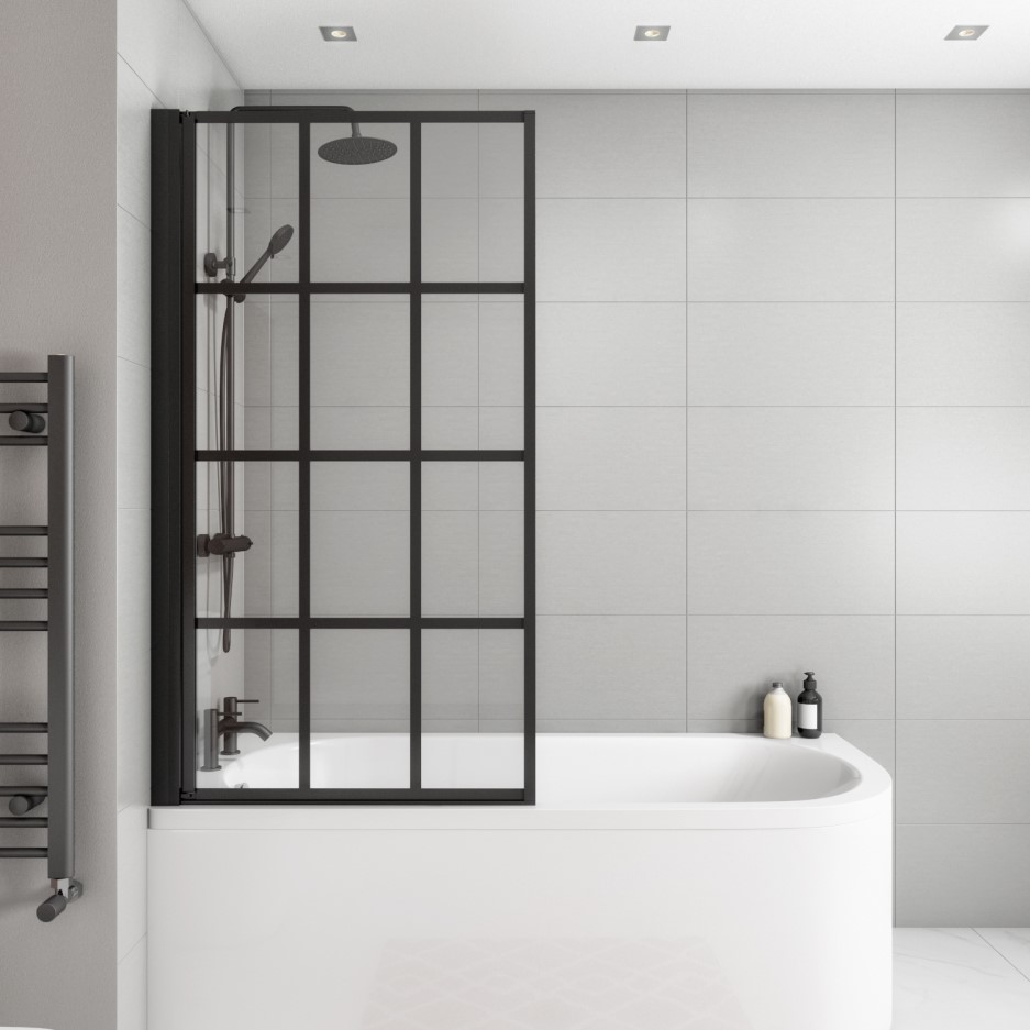 Nova Crittall Black Bath Shower Screen 800mm - Left Hand ...