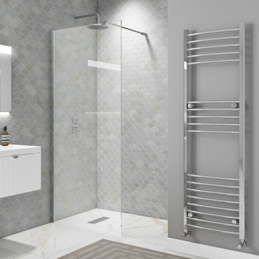 ONLY OPENED - Wetroom Panel 1200mm Chrome 8mm Glass - Corvus Range