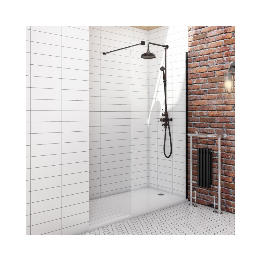 GRADE A1 - Matt Black Wetroom Panel 800 8mm Glass - Corvus Range