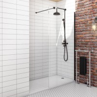 GRADE A1 - Matt Black Wetroom Panel 800 8mm Glass - Corvus Range