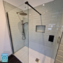 GRADE A1 - Wet Room Shower Screen with Wall Support Bar 900mm - Corvus Matt Black 