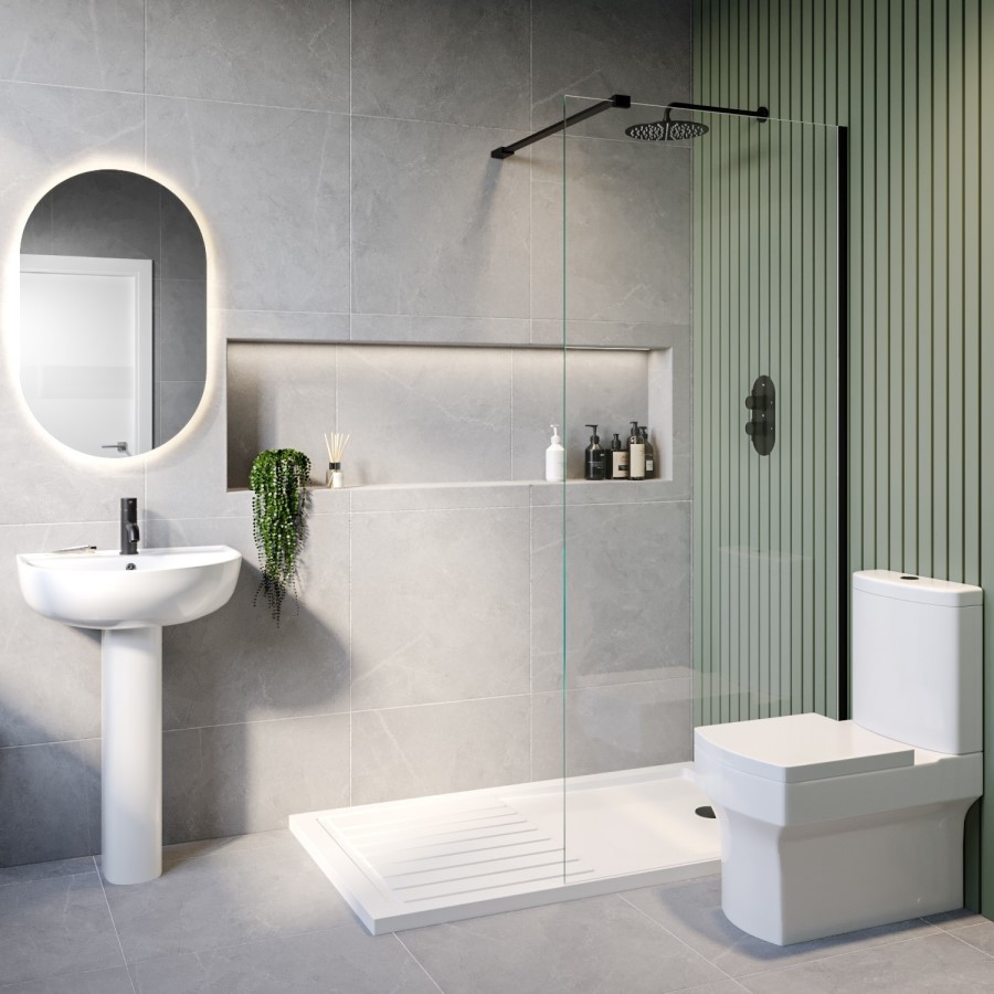 1100mm Black Shower Screen for Wetroom & Walk In Shower - Corvus