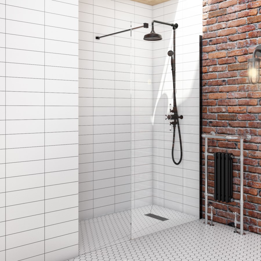 1100mm Black Shower Screen for Wetroom & Walk In Shower - Corvus